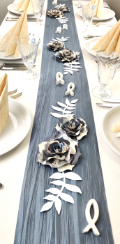 Komplettes Set mit Kartonblumen und Fischen anthrazit-creme-silber für ca. 8-10 Personen