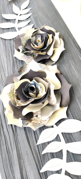 Komplettes Set mit Kartonblumen und Fischen anthrazit-creme-silber für ca. 8-10 Personen